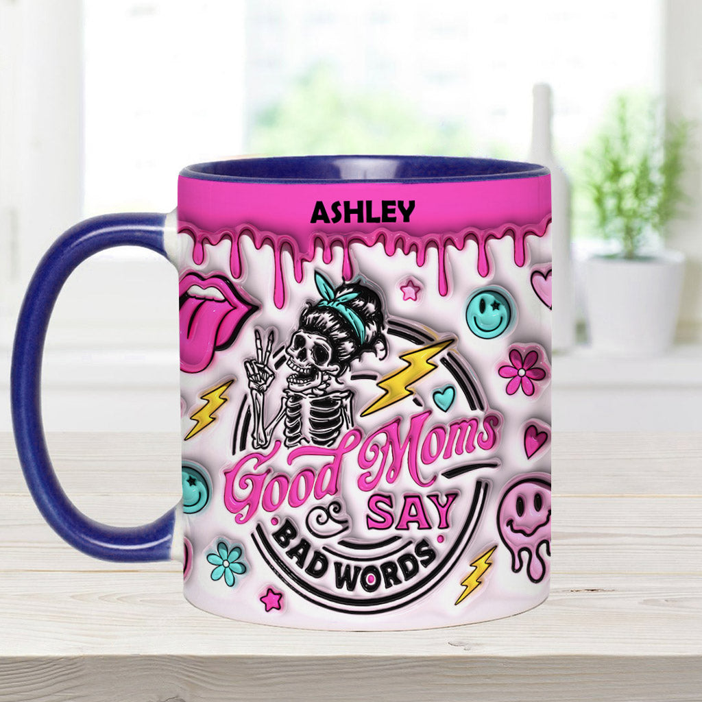 „Gute Mütter sagen Schimpfwörter“ – personalisierte Tasse mit Muttermotiv