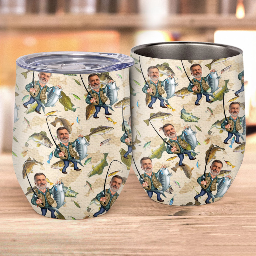 Lustiges Angelmotiv mit Foto – personalisierter Weinbecher mit Angelmotiv