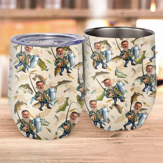 Photo Inserted Funny Fishing - Personalized Fishing Wine Tumbler