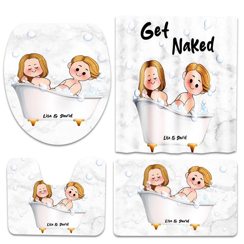 Get Naked – Personalisiertes Badezimmer-Vorhang- und Matten-Set für Paare