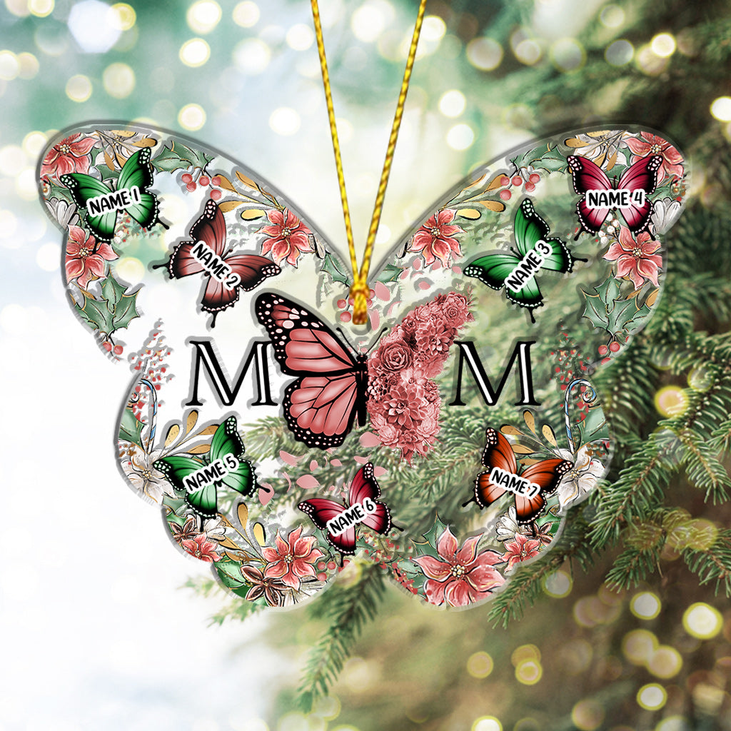 Mama & Kinder Schmetterlinge Weihnachtsblume - Personalisierter Mutter-Weihnachtsschmuck