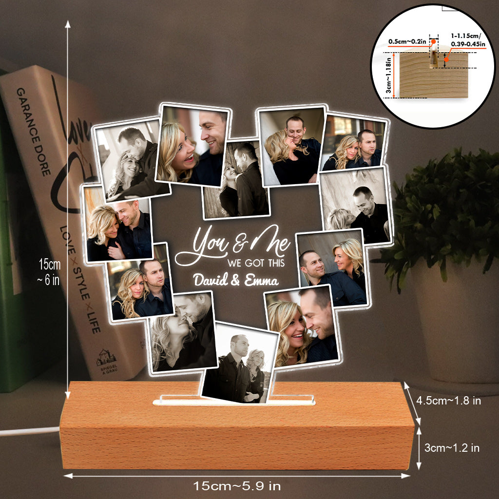 „Du und ich, wir schaffen das“ – Geschenk für Ehemann, Ehefrau, Freund, Freundin – Personalisierte, geformte Leuchtplatte