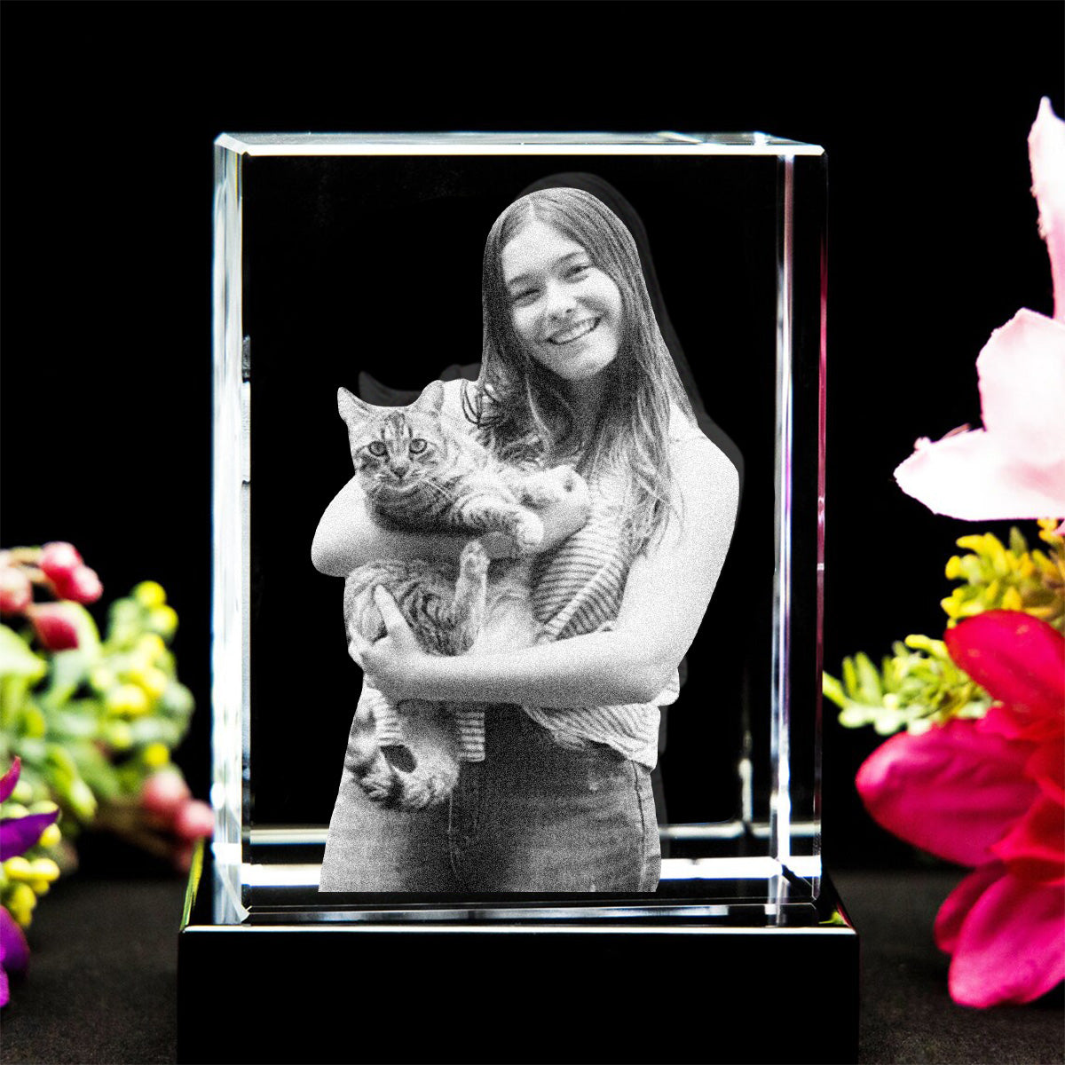 Individuelles Foto – Personalisierte Katzen-Lasergravur auf 3D-Kristalllampe in Quaderform