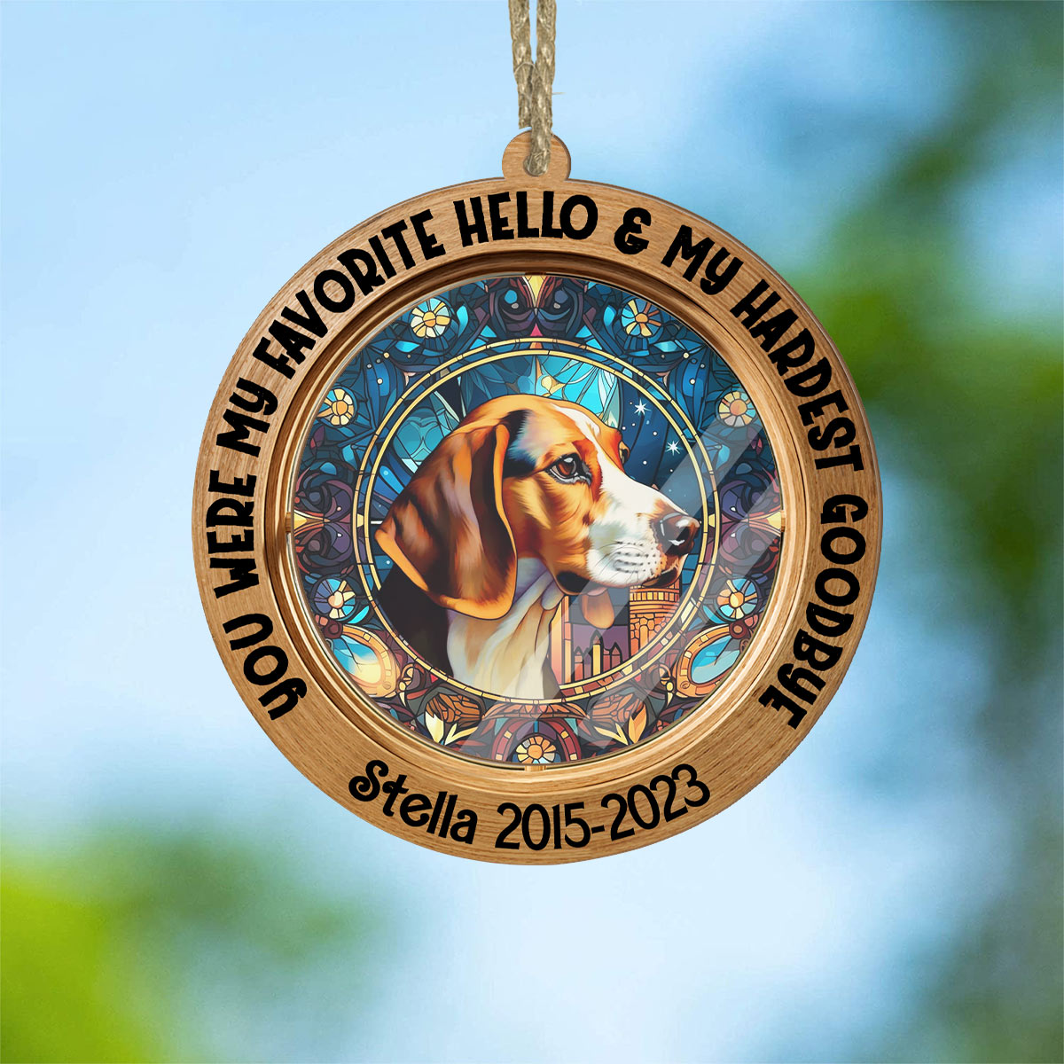 Du warst mein liebstes Hallo und mein schwerster Abschied – personalisierter Hunde-Sonnenfänger