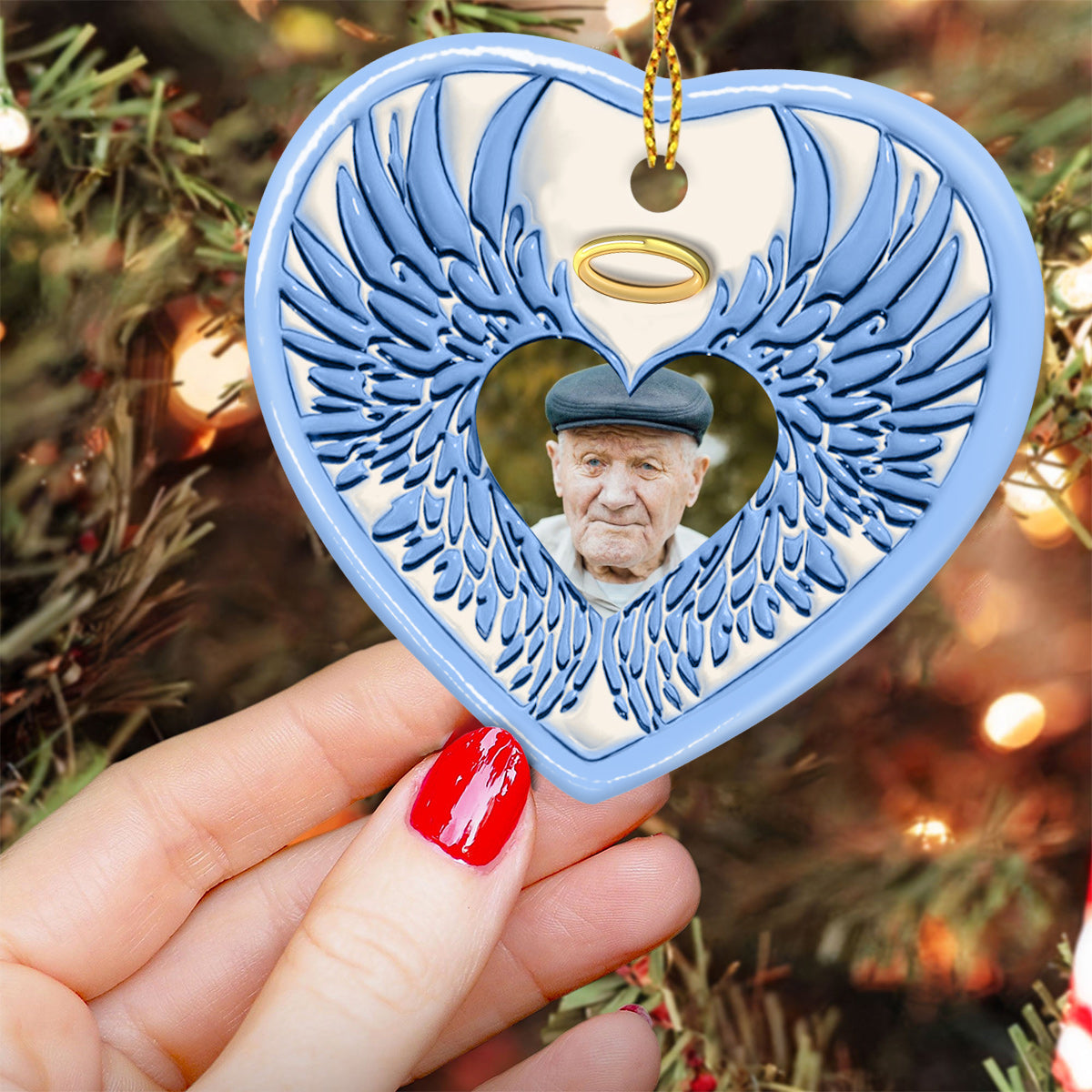 I'm Always With You Angel Wings - Memorial gift for loss of dad - Personalized Ceramic Heart Ornament