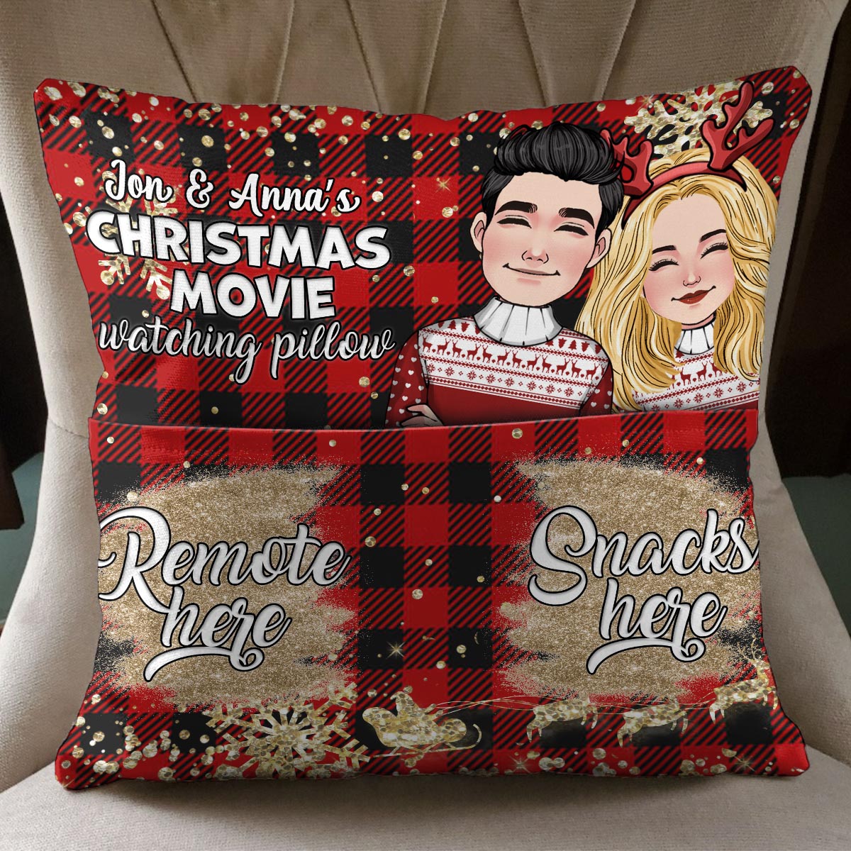 Weihnachtsfilm-Kissen – Personalisiertes Pärchenkissen