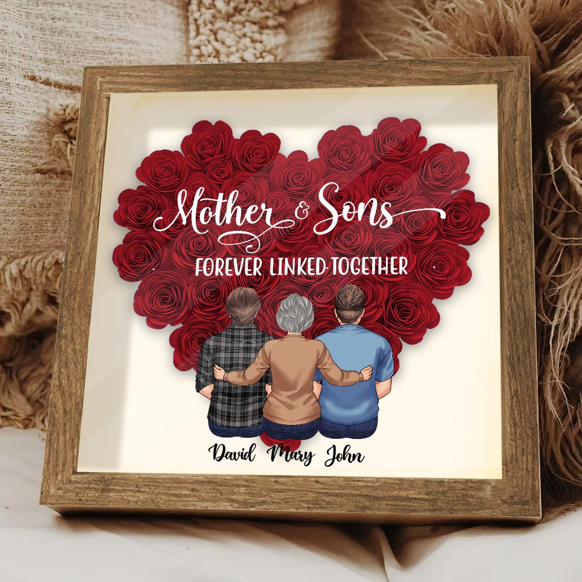 Mutter und Töchter – Geschenk für Mama, Tochter, Sohn – Personalisierte Blumen-Schattenbox