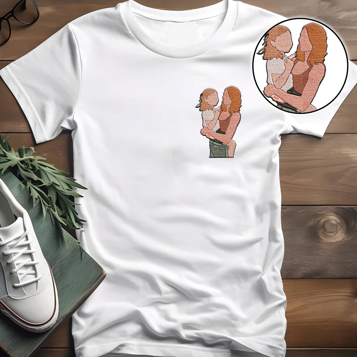 Individuelles 2D-Foto – Personalisiertes T-Shirt mit Mutterstickerei