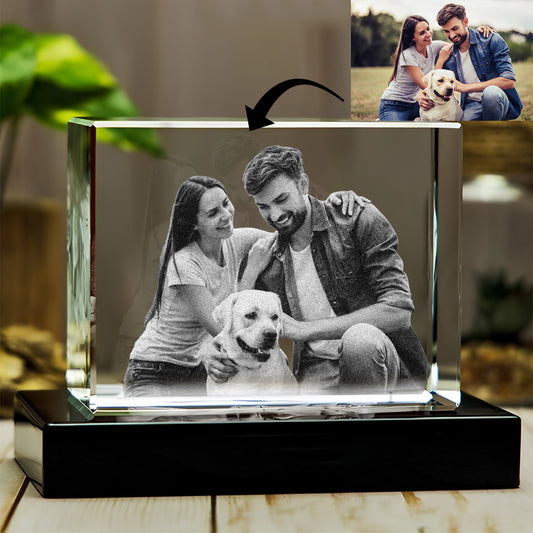Custom Photo - Personalized Dog Laser Engraving 3D Cuboid Shaped Crystal Lamp