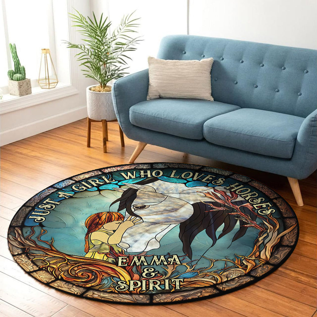 Einfach ein Mädchen, das Pferde liebt – personalisierter runder Pferdeteppich