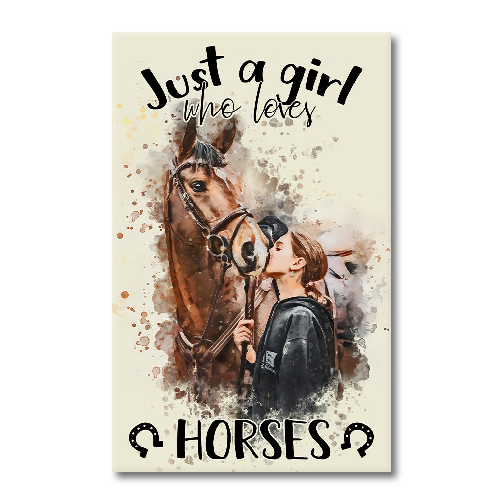 Einfach ein Mädchen, das Pferde liebt – personalisierte Pferde-Leinwand und Poster