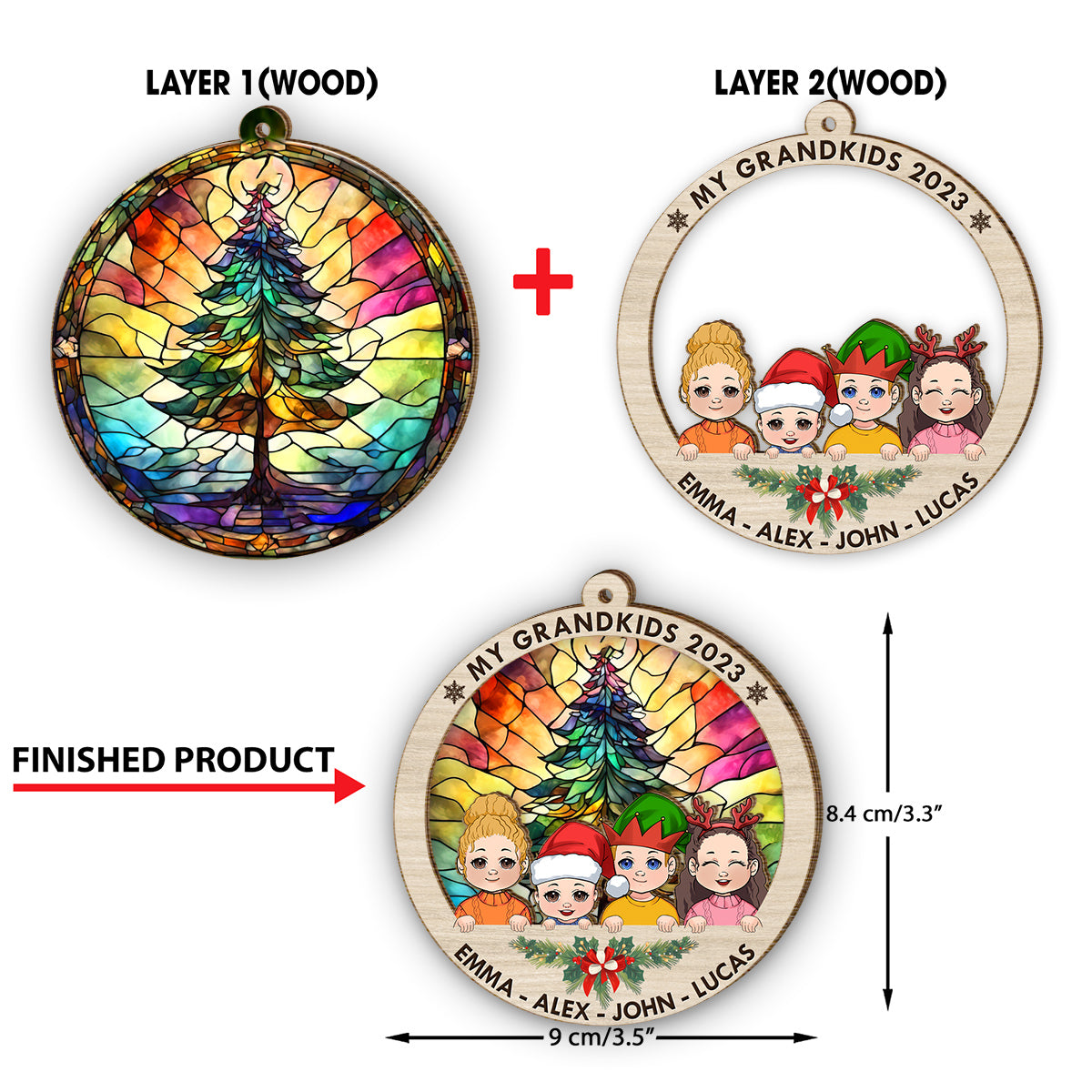 Meine Enkelkinder – Geschenk für Oma – Personalisierter zweilagiger Weihnachtsschmuck