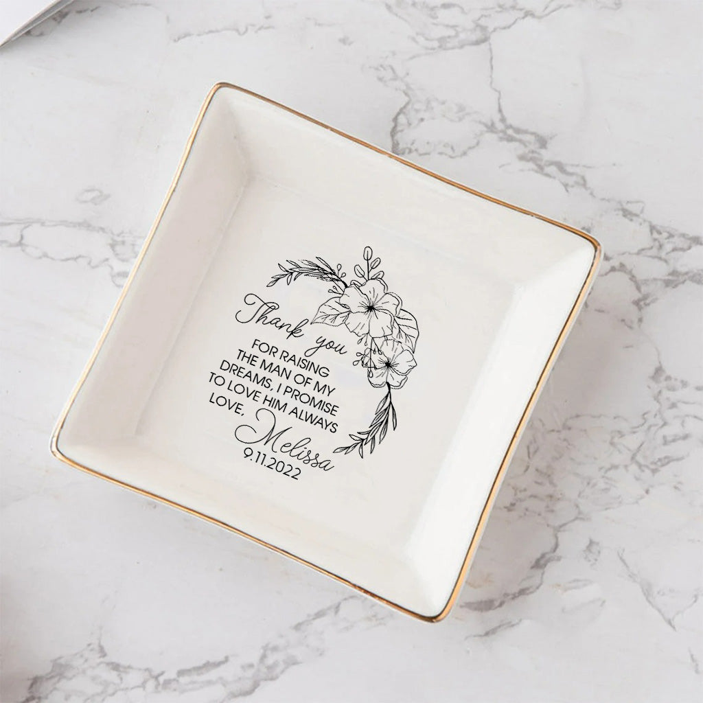 Thank You For Raising The Man Of My Dreams Gift For Mother Of The Groom From Bride - wedding gift for mother in law - Personalized Jewelry Dish