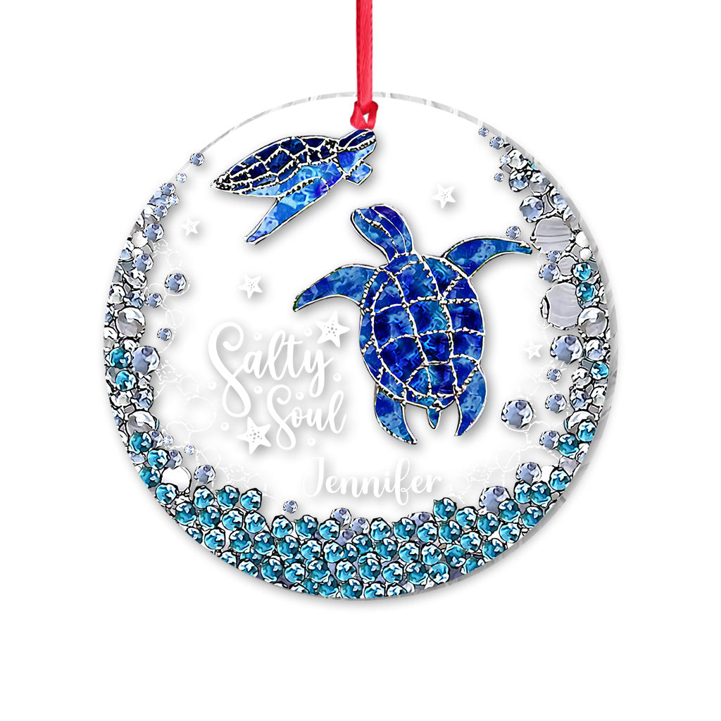 Salty Soul - Personalized Turtle Transparent Ornament