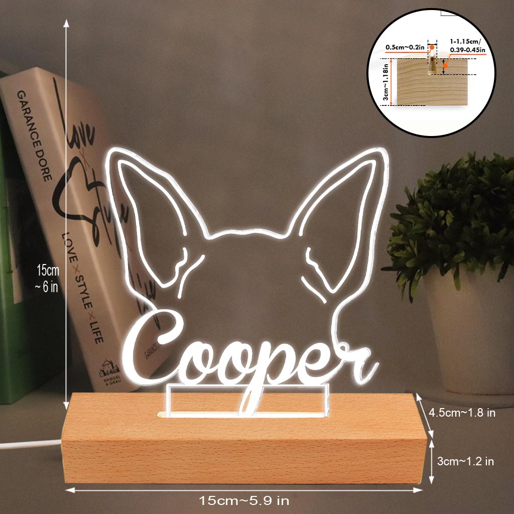 Personalisierte Gedenktafel in Form von Hundeohren – Geschenk für Hundeliebhaber, die ihren Hund verloren haben – Personalisierte Gedenktafel mit Leuchtfuß