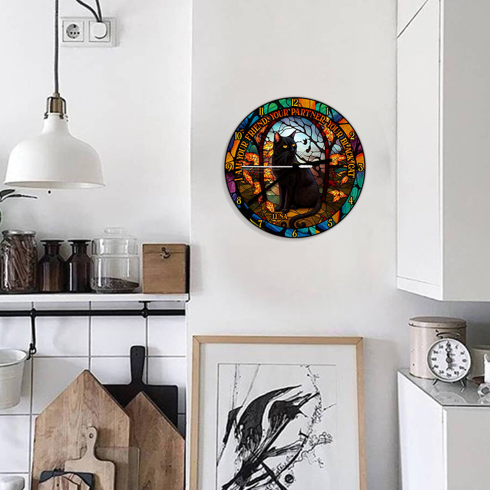 Schwarze Katze – Personalisierte Wanduhr mit schwarzer Katze