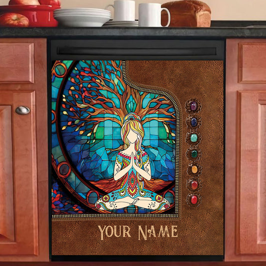 Namaste Green – Personalisierter Geschirrspüldeckel aus Yoga-Materialien