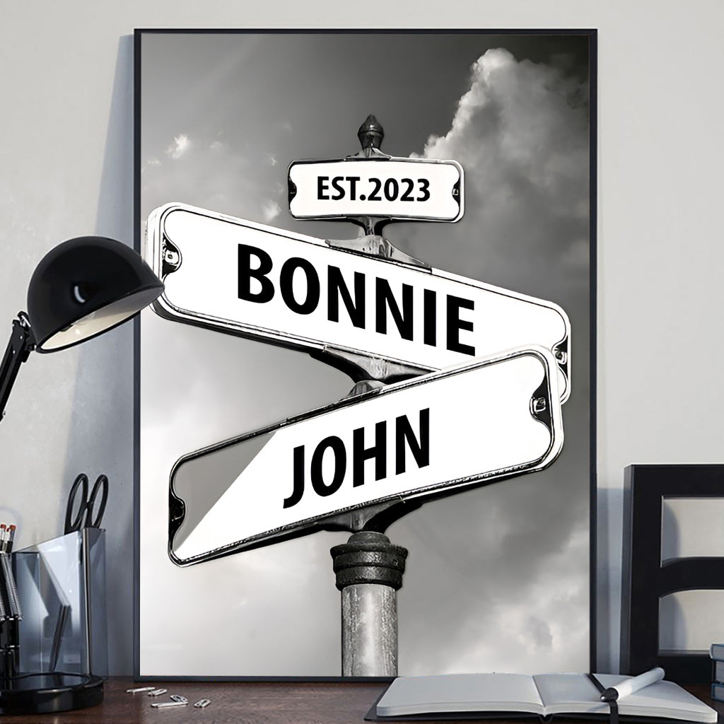 Vintage-Straßenschild – Personalisierte Leinwand und Poster für Paare