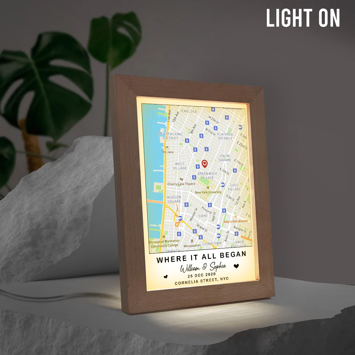 Wo alles begann – Personalisierter Fotorahmen mit Paarbeleuchtung