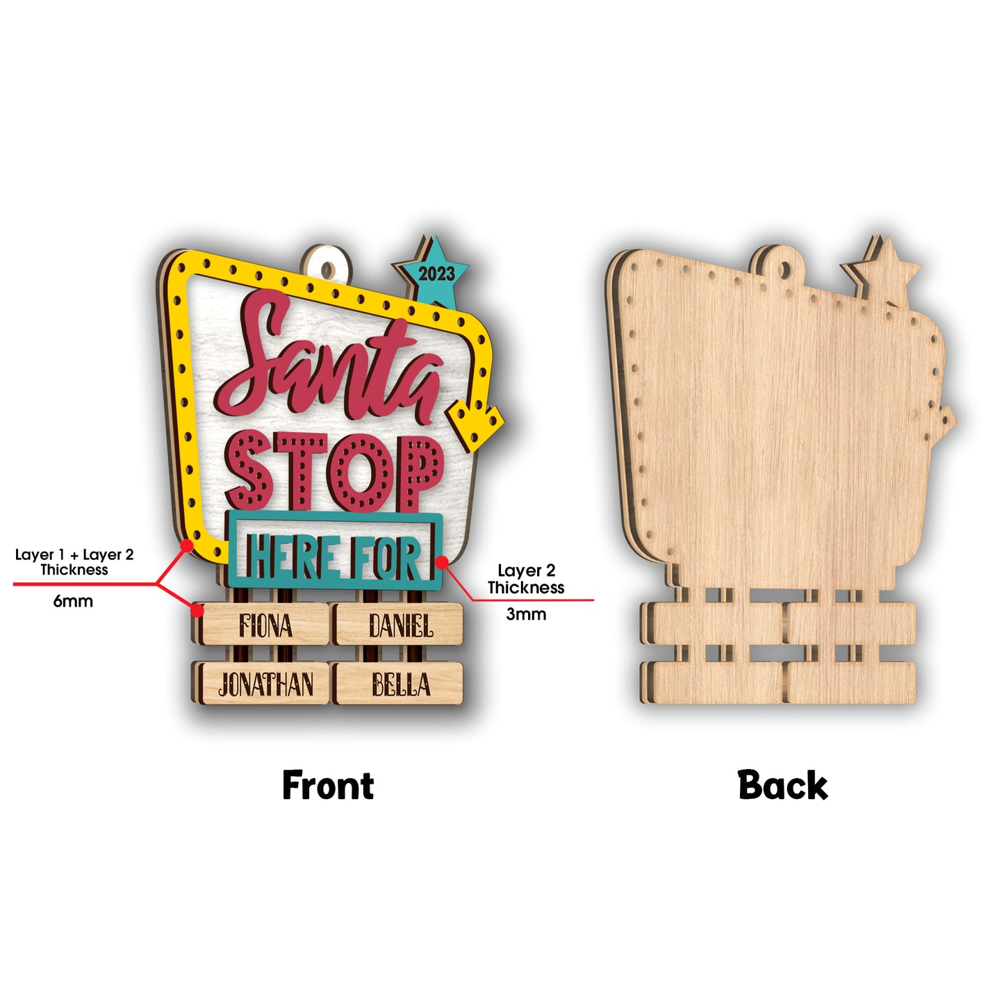 Santa Stop Here For - Personalized Grandma 2 Layered Piece Ornament