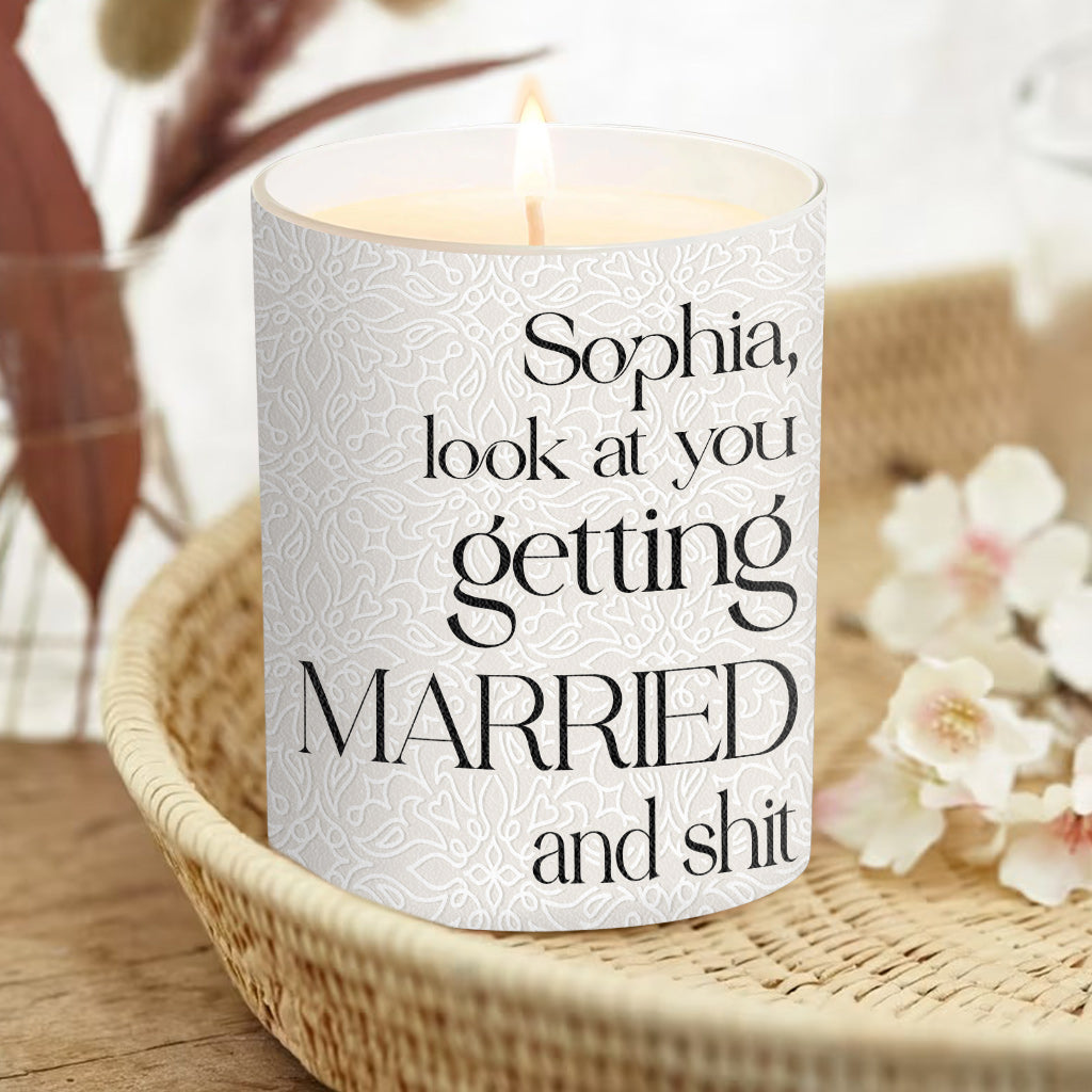 Look At You Getting Married - wedding gift for bride, groom - Personalized Candle With Wooden Lid