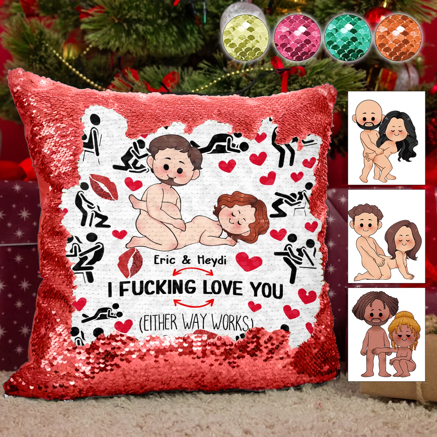 Ich liebe dich – Personalisierter Pailletten-Kissenbezug für Paare