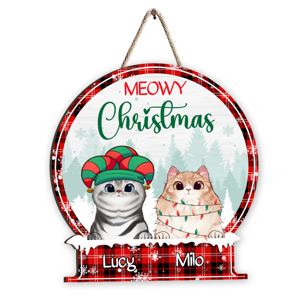 Frohe Weihnachten – Personalisiertes Katzen-Holzschild