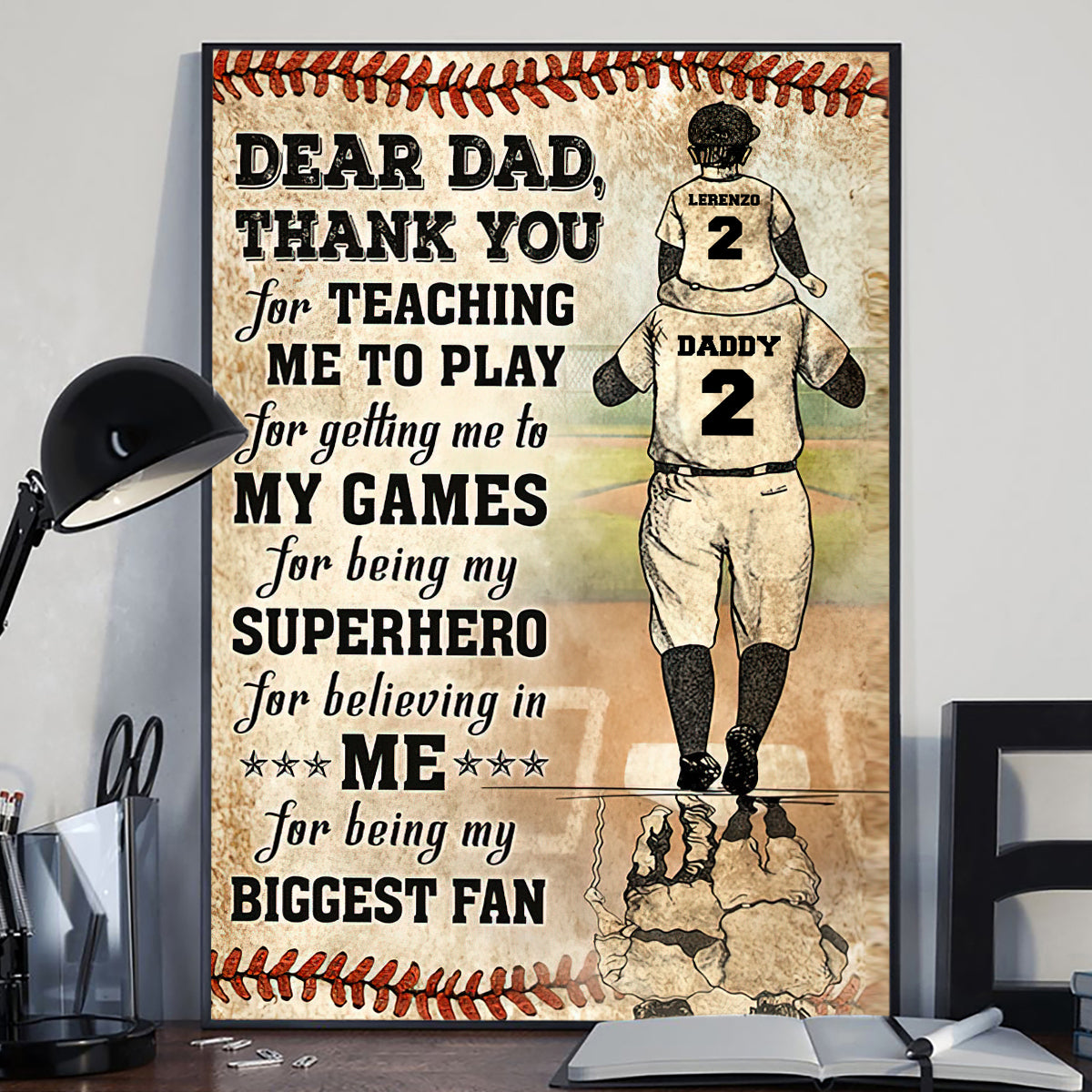 Danke Papa, mein größter Fan – personalisierte Baseball-Leinwand und Poster