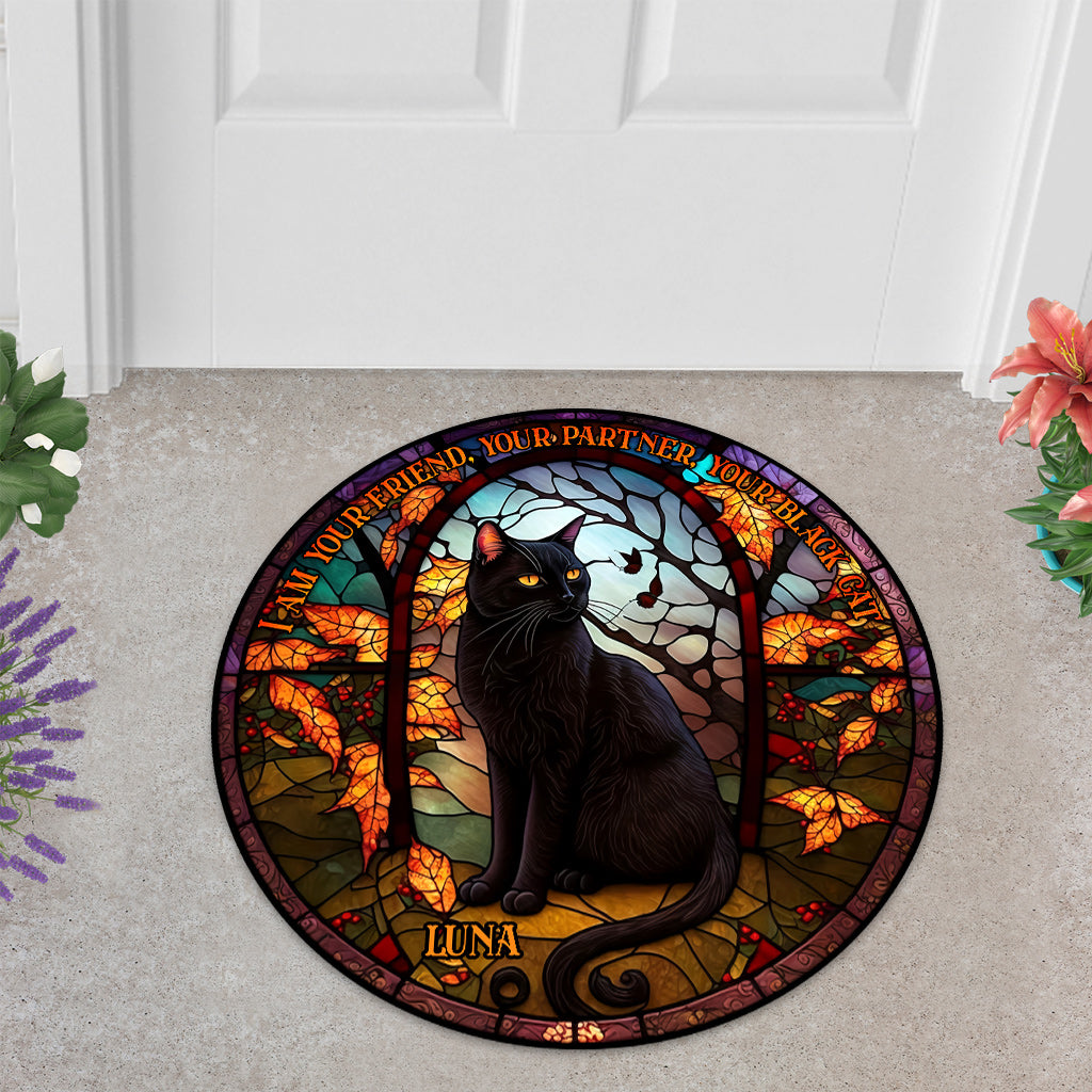 Black Cat - Personalized Black Cat Shaped Doormat