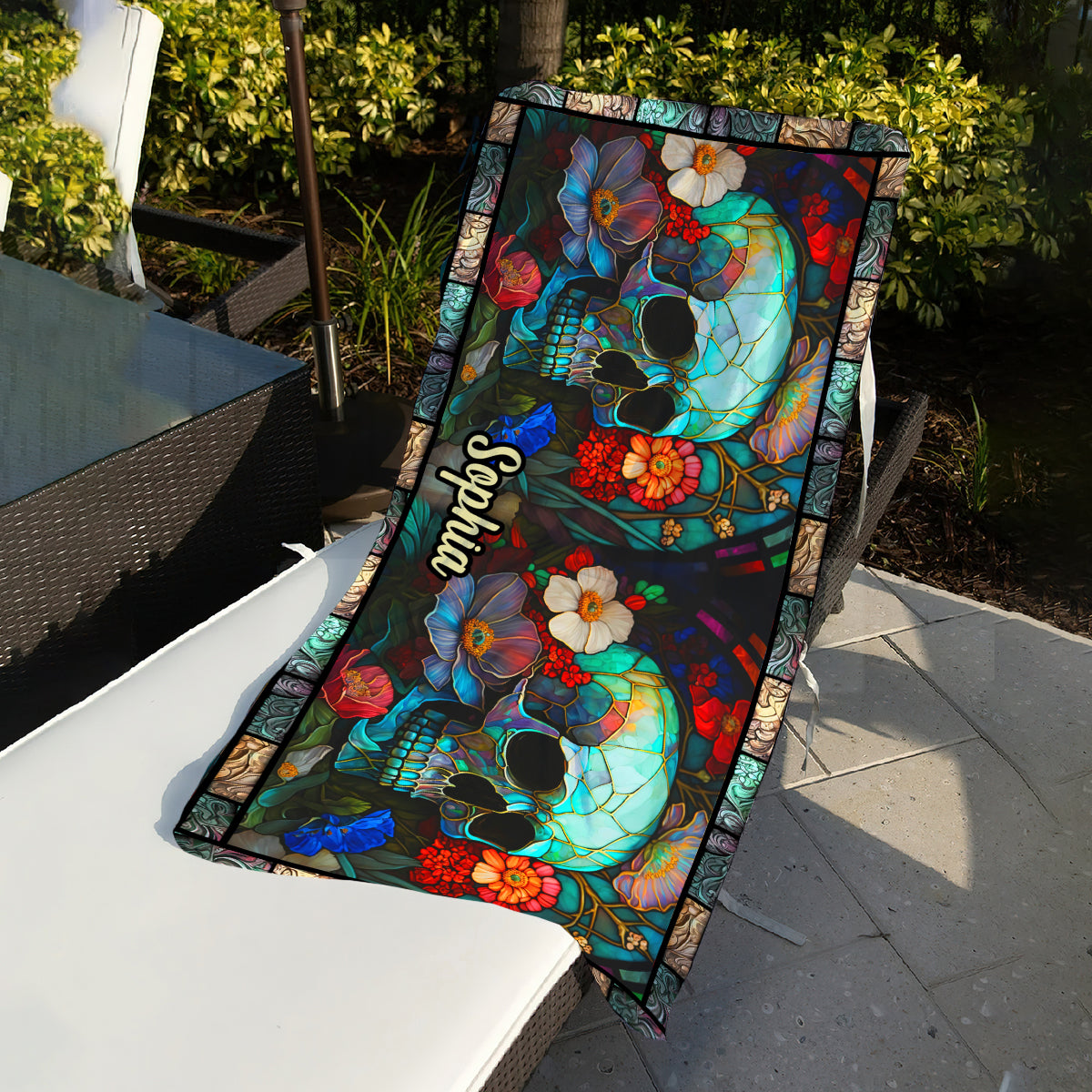 Strandtuch mit Totenkopfblumenmuster – Personalisierte Totenkopf-Strandhandtuch