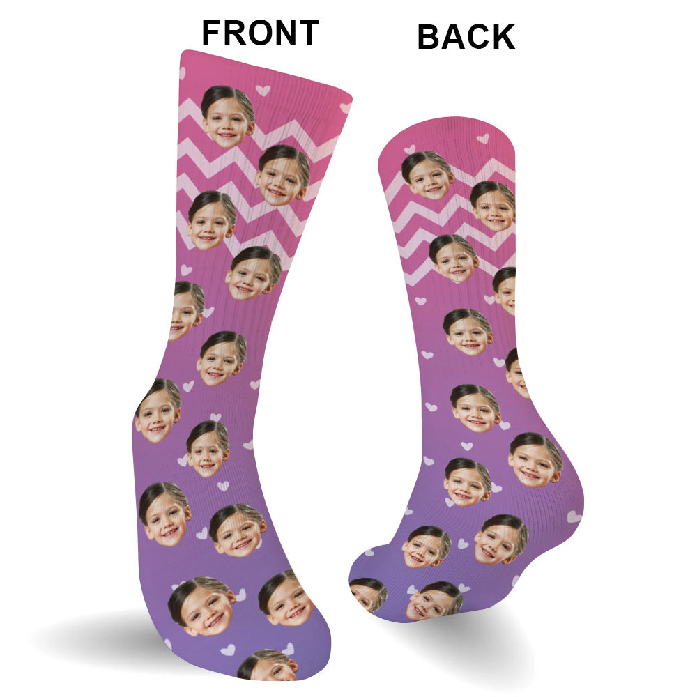 Custom Face Purple Pattern - Personalized Kid Socks