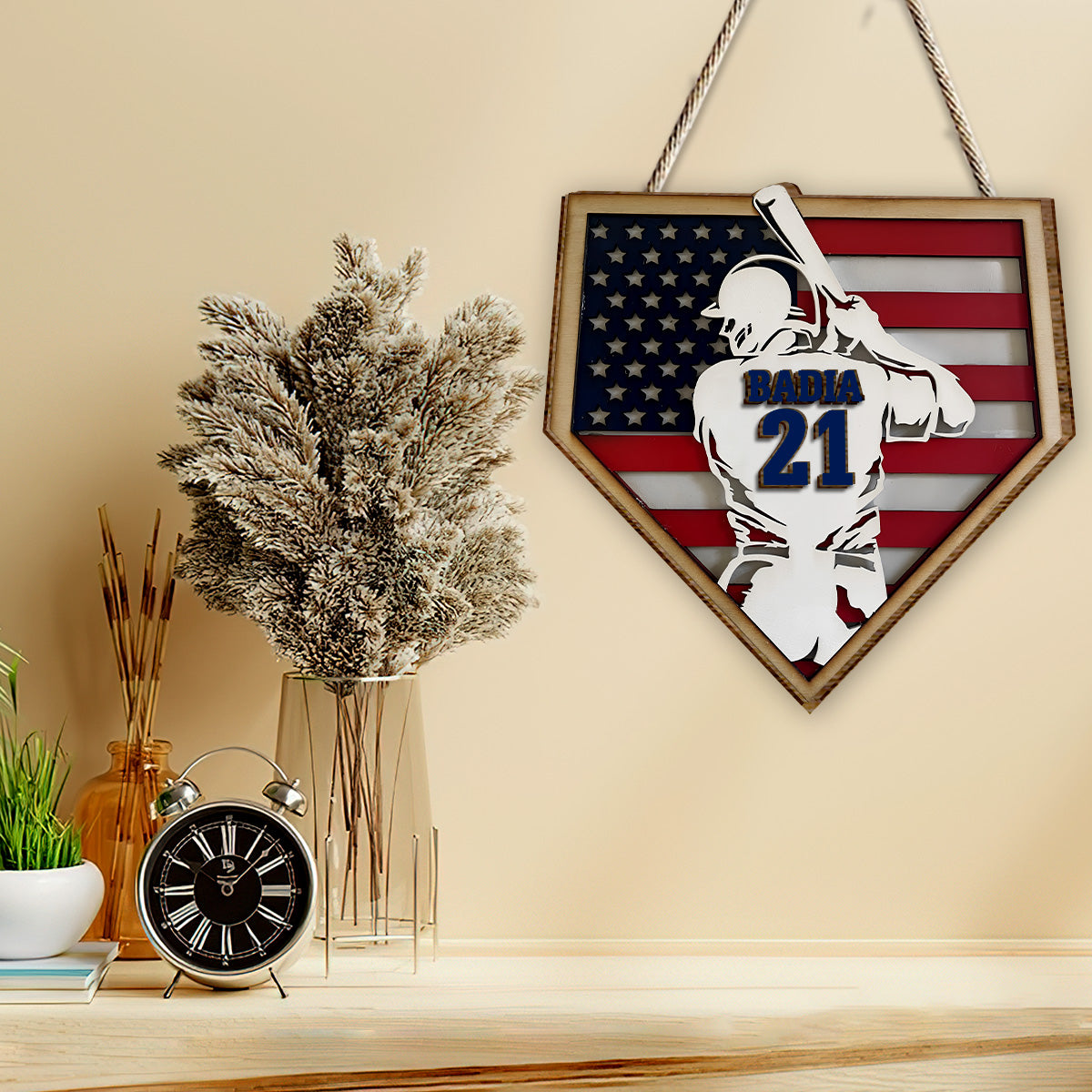 Baseball-Saison – Personalisiertes Baseball-Holzschild (2-lagig) / Holzplakette