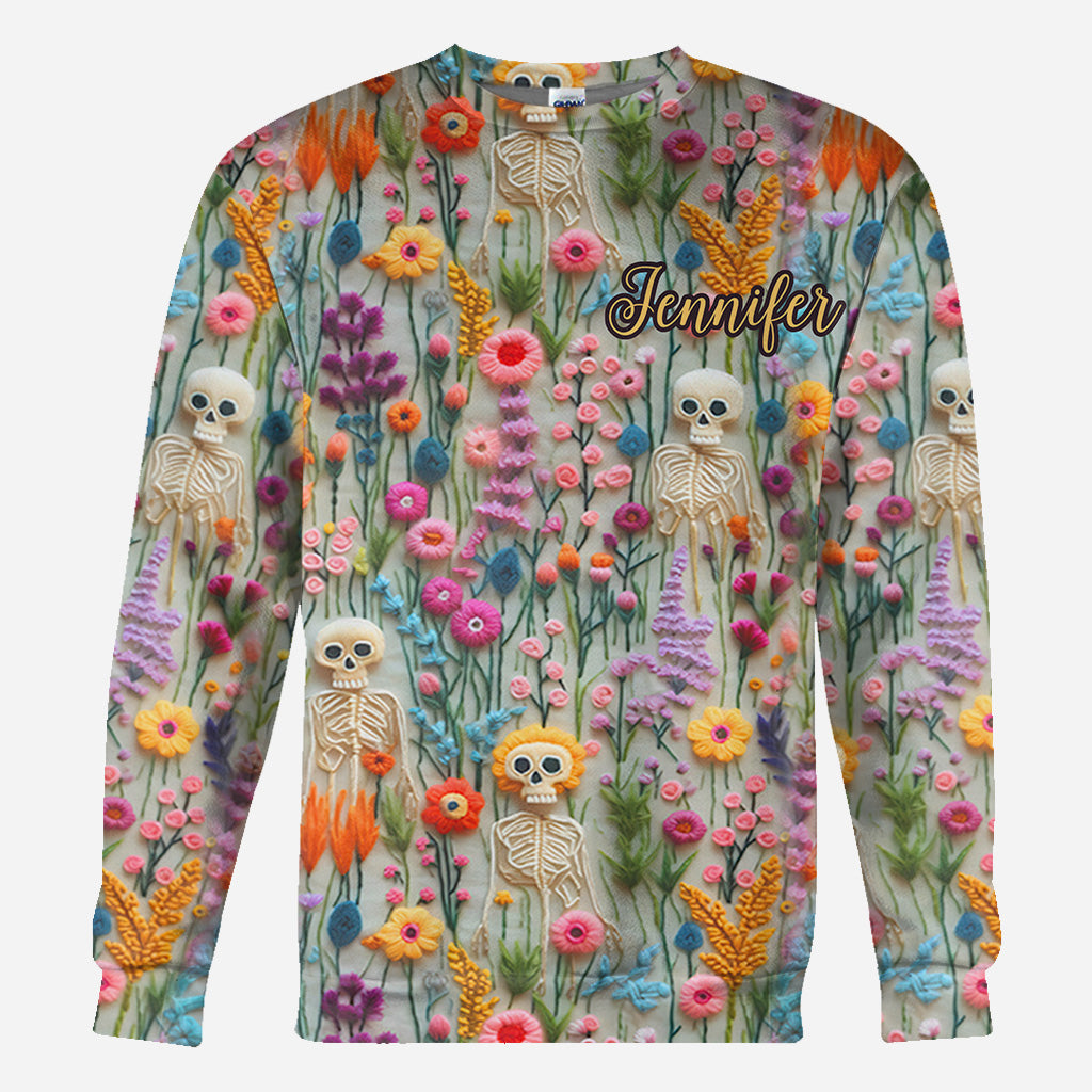 Blumenskelett - Personalisiertes Totenkopf-Shirt