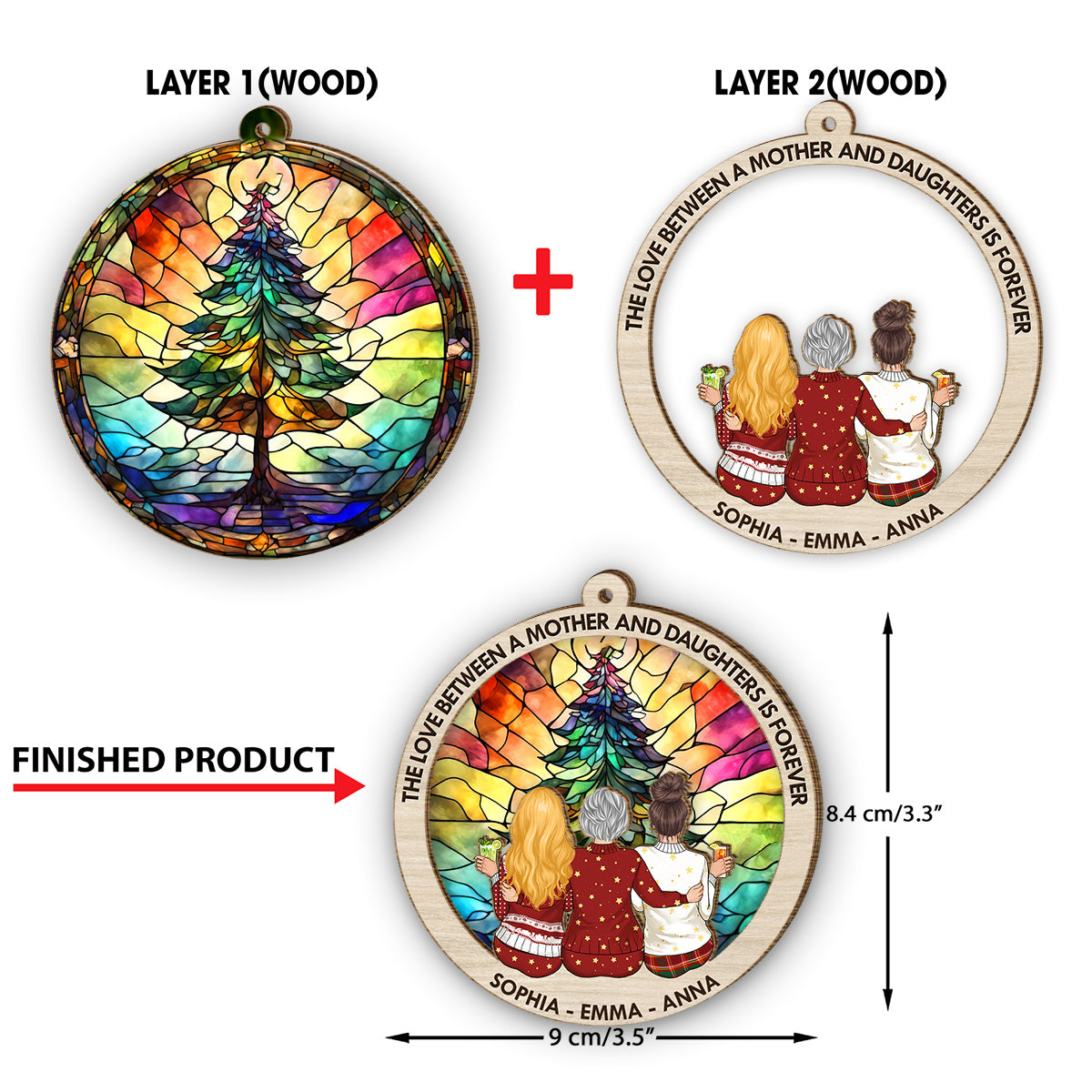 Die Liebe zwischen Mutter und Töchtern – Geschenk für Mama – Personalisierter zweilagiger Schmuckanhänger