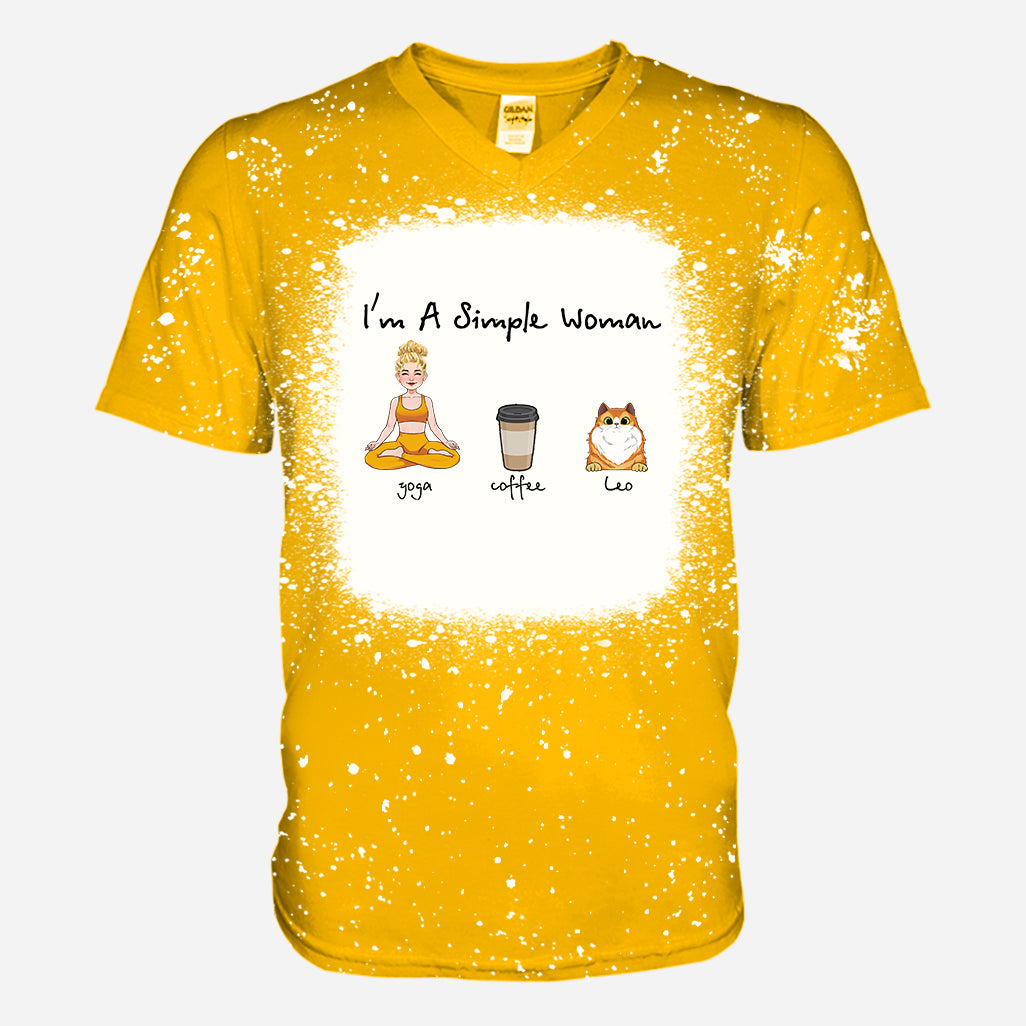 Ich bin eine einfache Frau – Yoga-Geschenk für Hunde- und Katzenliebhaber – Personalisiertes, gebleichtes T-Shirt