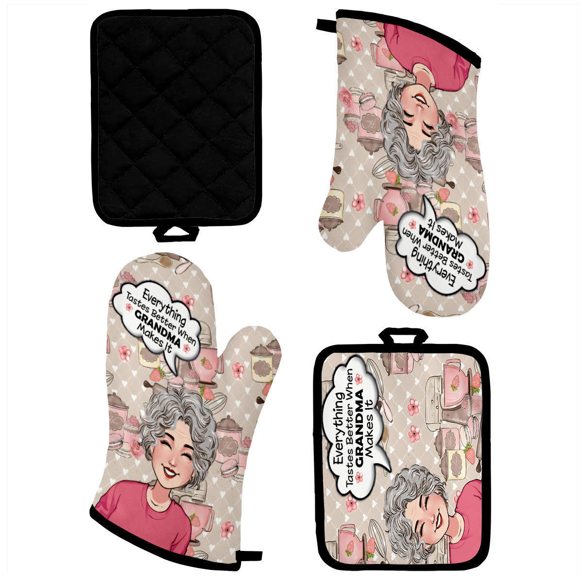 Alles schmeckt besser – Geschenk für Oma – Personalisiertes Topflappen-Set