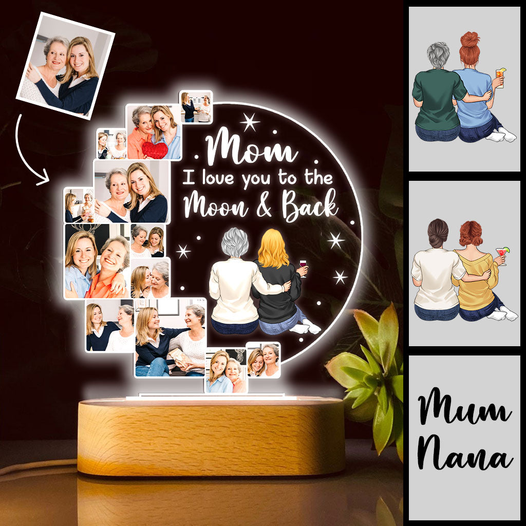 Ich liebe dich bis zum Mond und zurück – Personalisierte, mutterförmige Plakettenleuchte