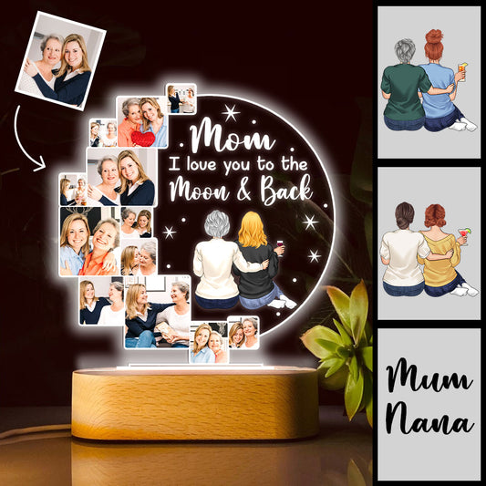 Ich liebe dich bis zum Mond und zurück – Personalisierte, mutterförmige Plakettenleuchte