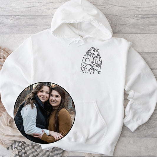 Individuelle Linienzeichnung – Personalisierter bestickter Hoodie für deine beste Freundin