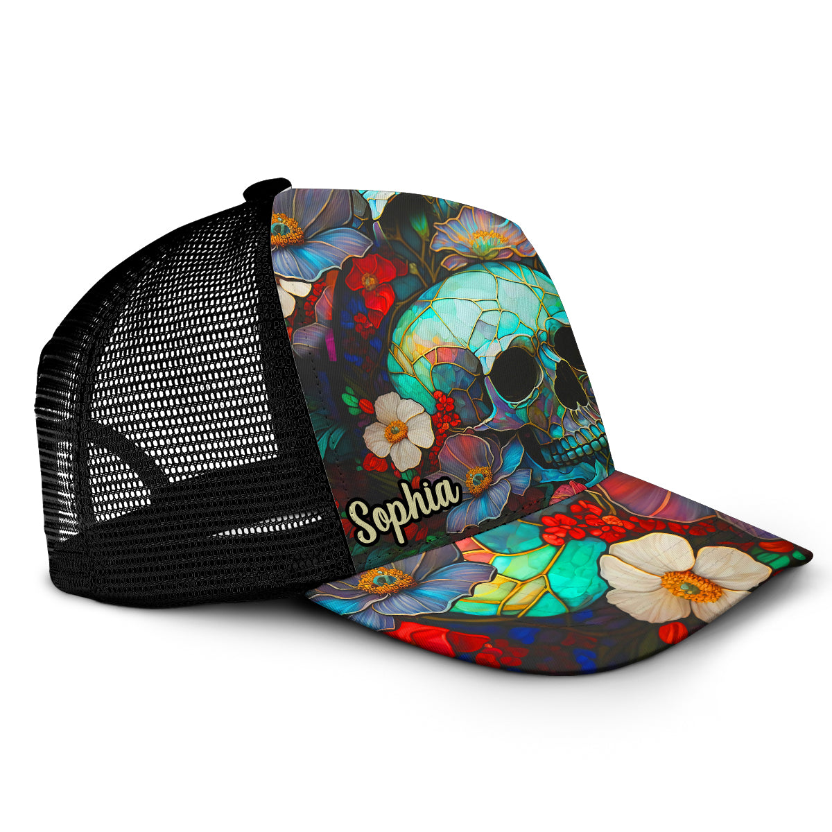 Floral Skull - Personalized Skull Trucker Hat