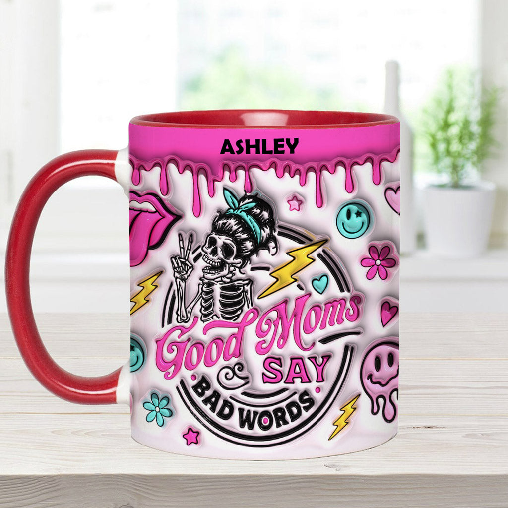 „Gute Mütter sagen Schimpfwörter“ – personalisierte Tasse mit Muttermotiv