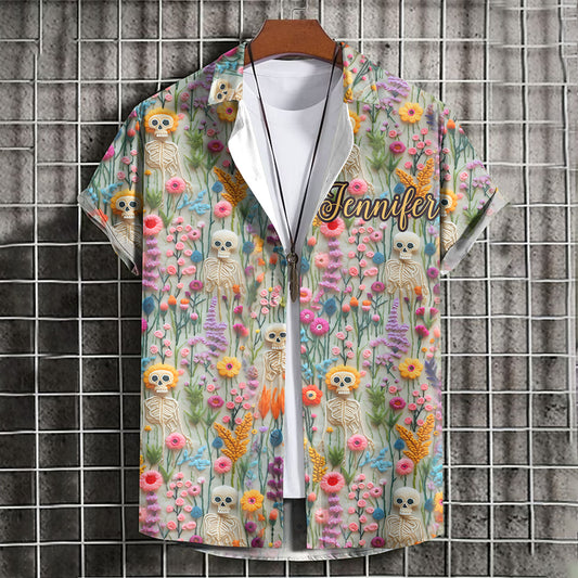 Personalisiertes Totenkopf-Hawaiihemd mit Blumen-Skelett-Motiv