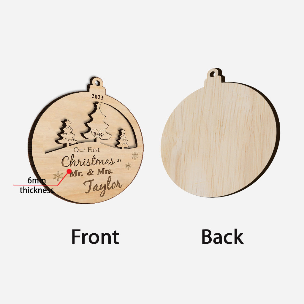 Unser erstes Weihnachtsfest als Ehepaar – Personalisierter zweilagiger Holzschmuck für Ehemann und Ehefrau