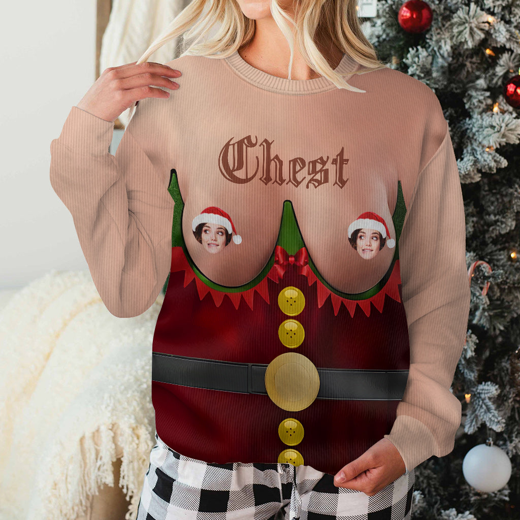 Lustiger Weihnachtspullover „Brust gegen Nuss“ – Personalisierter Weihnachtspullover für Paare