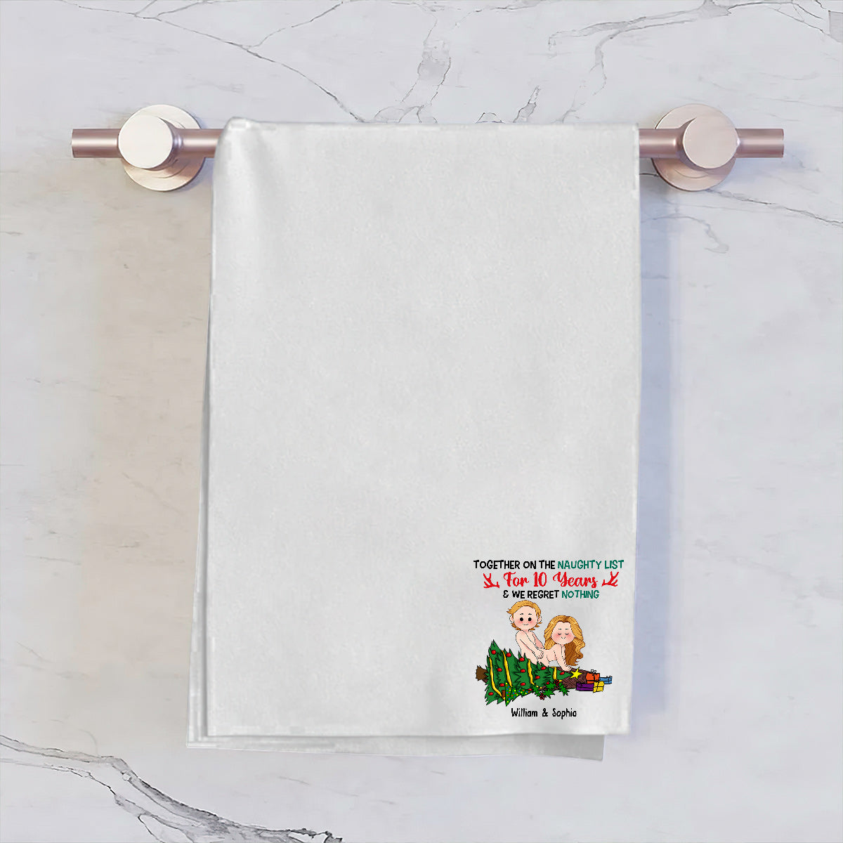 Together On The Naughty List - Personalized Couple Towel
