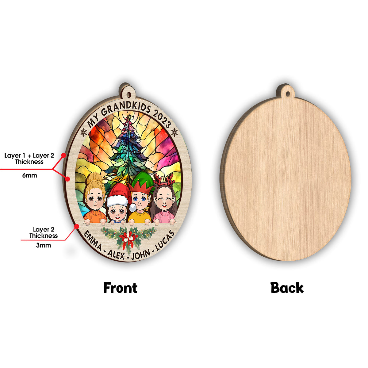 Meine Enkelkinder – Geschenk für Oma – Personalisierter zweilagiger Weihnachtsschmuck