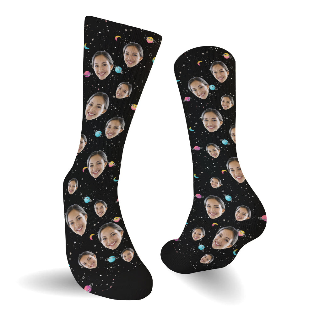Personalisierte Socken mit Galaxy-Gesichtsmotiven – Tantensocken