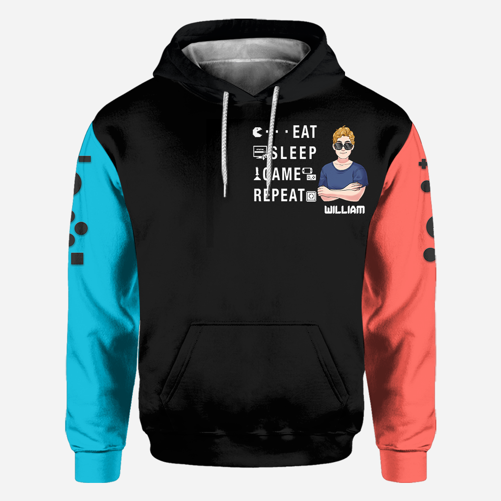 Essen, Schlafen, Zocken, Wiederholen – personalisiertes Videospiel-Shirt