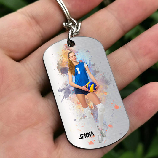 Einfach ein Mädchen mit Zielen – Personalisierter Volleyball-Schlüsselanhänger aus Edelstahl