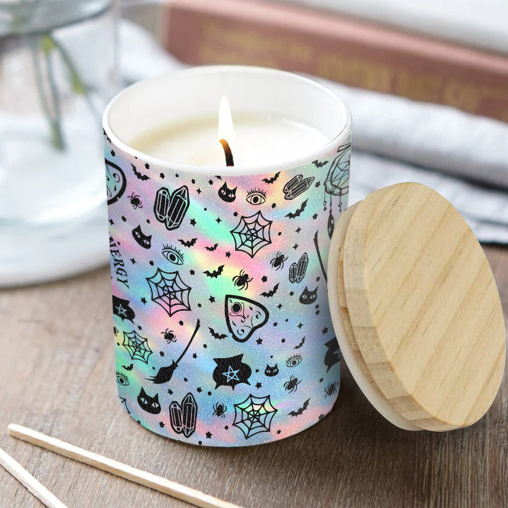 Leg dich nicht mit meiner Energie an – Personalisierte Hexenkerze mit Holzdeckel